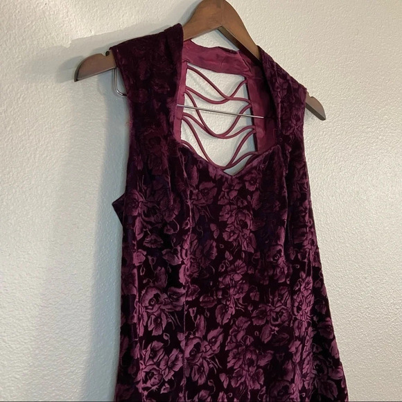 CDC Vintage Velvet Dress Floral Jacquard Open Back Midi Size 10 Crush Velvet - Picture 6 of 17